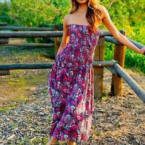 LSPACE LILA STRAPLESS MAXI DRESS ANTHROPOLOGIE BUTTERFLY PRINT SIZE LARGE